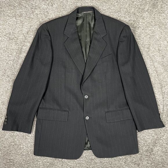 Corneliani Blazer Mens Size 50 (US 40) Black Gray‎ Pinstripe 2 Button Coat ITALY